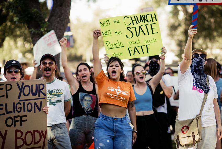 Hundreds of protestors gathered around the Federal Courthouse in San Antonio in favor of abortion rights after the Supreme Court overturned Roe v. Wade on June 24, 2022. The protest was organized by the Mujeres Marcharán Coalition.